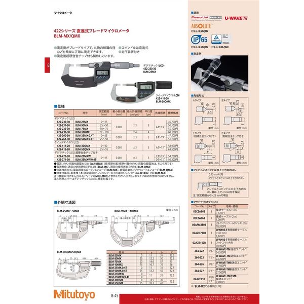 ミツトヨ 直進式ブレードマイクロメータ BLM-55QMX 422-412-20 1台