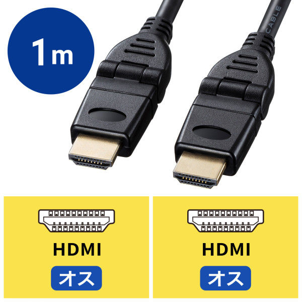 HDMIケーブル 1m ハイスピード（3Dコネクタ） KM-HD20-3D10N 1個 サンワサプライ アスクル