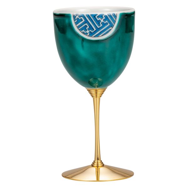 日本の伝統工芸品【九谷焼】 ワインカップ グリーン丸紋 (K9-3133) (K8