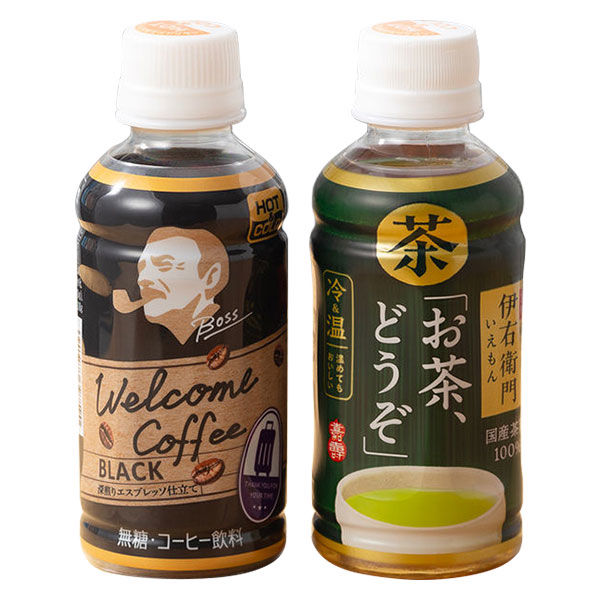 サントリー ボス ウェルカムコーヒー 無糖×伊右衛門「お茶、どうぞ。」（冷温兼用）195ml １セット（60本） オリジナル - アスクル