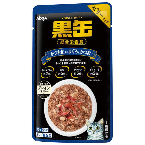 黒缶 総合栄養食 かつお節入りまぐろとかつお 70g×120個 - キャットフード