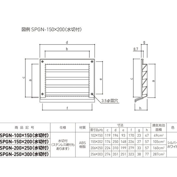 SPGN-150x200 ガラリ 水切付 ステンアミ付 | 通気口 換気 換気扇