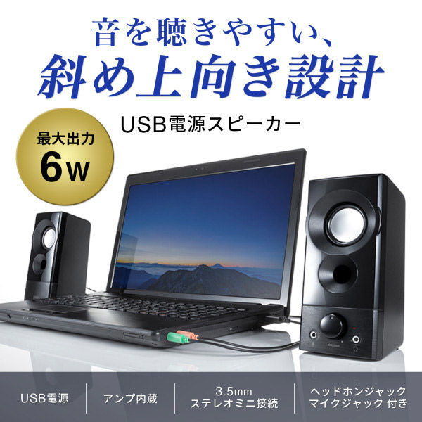 サンワサプライ MM-SPL20UBK USB電源スピーカー (実用最大出力6W)