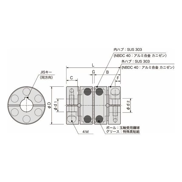 アサ電子工業 ボールカップリング|ボールカップリング(クランプタイプ ) MBDC・NBDC NBDC40ー12ー20 1個（直送品）