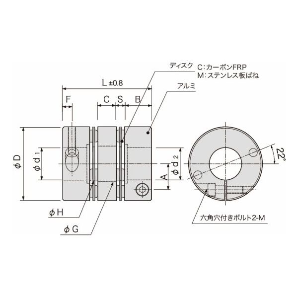 アサ電子工業 ディスク型カップリング Kシリーズ(ダブルディスク・クランプタイプ) KLC KLC80Cー32ー32 KLC80C-32-32 1個（直送品）