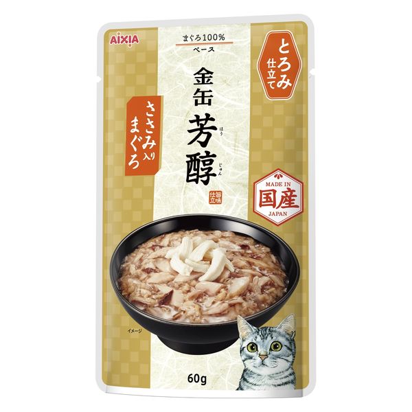 金缶 パウチ 猫 芳醇ささみ入りまぐろ とろみ仕立て 60g 国産 アイシア