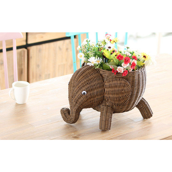 サンフラワーラタン ラタンアニマルバスケット 象 Lサイズ ダーク