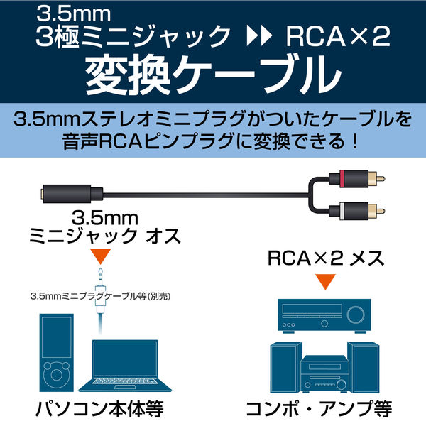 エレコム オーディオ変換ケーブル 3.5φステレオミニプラグ［メス］-音声RCAピンプラグ［オス］ 0.3m DH-MFWR03 1本