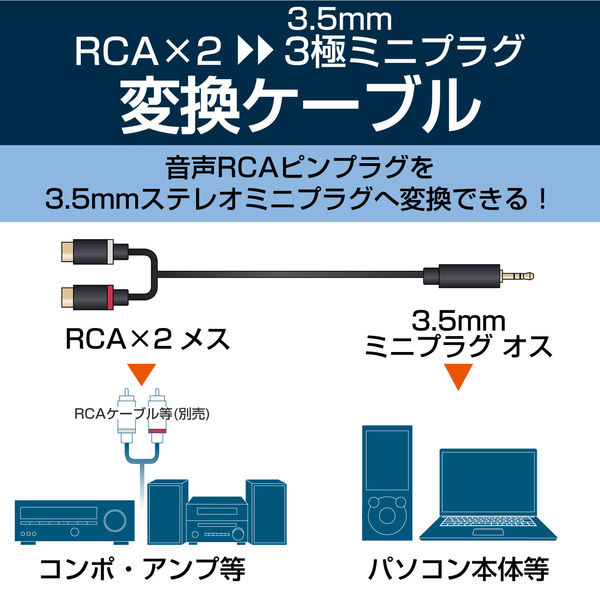 エレコム イヤホンケーブル 音声RCAピンプラグ［メス］-3.5φステレオ