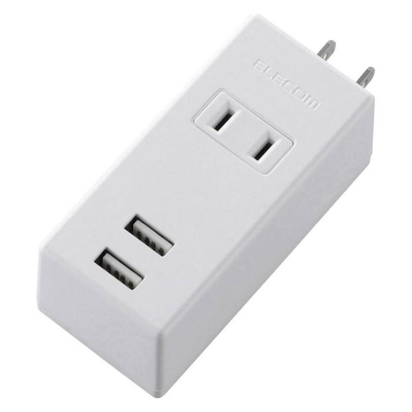 USB充電器 電源タップ コンセント×1 USB-A×2 縦向き ホワイト MOT-U05