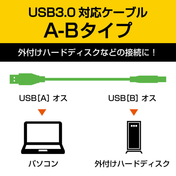エレコム A to Bケーブル/Rohs/簡易パッケージ ブラック 3.0m USB3.0 USB3-AB30BK/RS 1本
