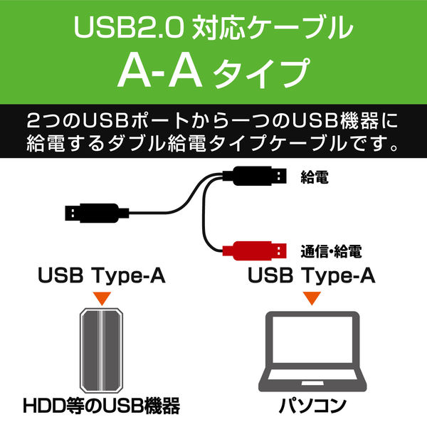 エレコム Y字Wパワーケーブル/簡易パッケージ Aオスx2 - メスx1 ブラック 0.6m USB2.0 USB-AAE5DPBK 1本