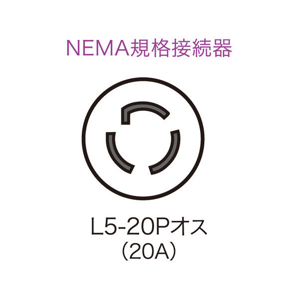 サンワサプライ 20Aコンセントバー用電源コード 3P式（引っ掛け式 NEMA 
