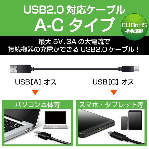 エレコム スマホ用USB2.0ケーブル(A-C)/準拠品/0.5m/黒 MPA-AC05BK 1個