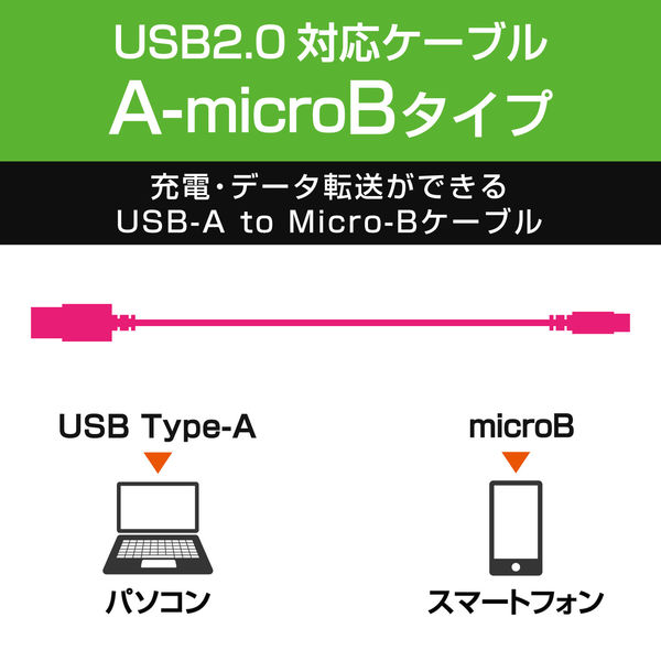 タブレット・スマホ USBケーブル micro B ホワイト 0.2m 台形コネクタ