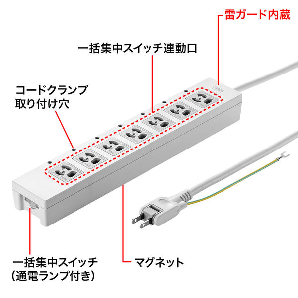 サンワサプライ 電源タップ 7個口(3P) 2m TAP-F37-2KSR - その他