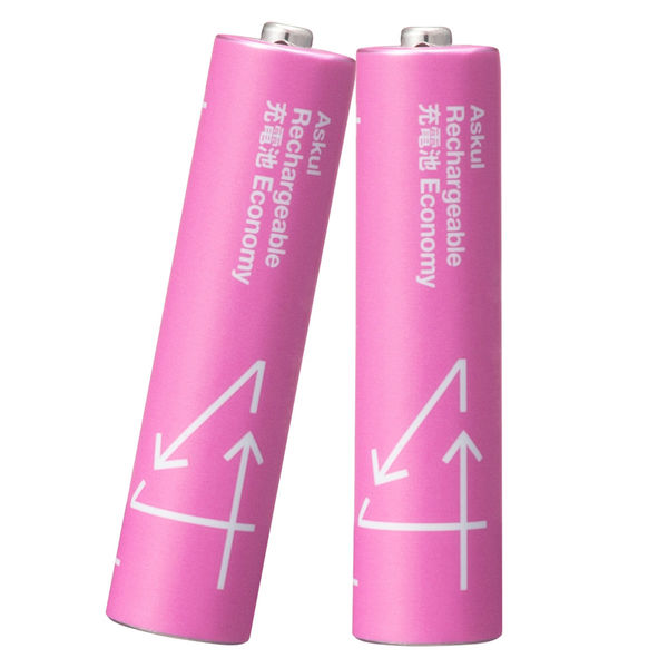 アスクルオリジナル 充電式・ニッケル水素電池 充電池 単4形 550mAh ピンク 1パック（2本入） オリジナル アスクル