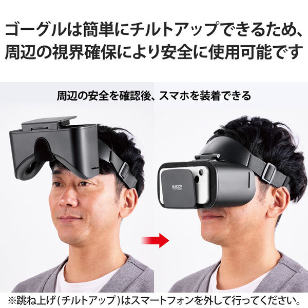 VRゴーグル スマホ用 VR ヘッドマウントディスプレイ チルトアップ