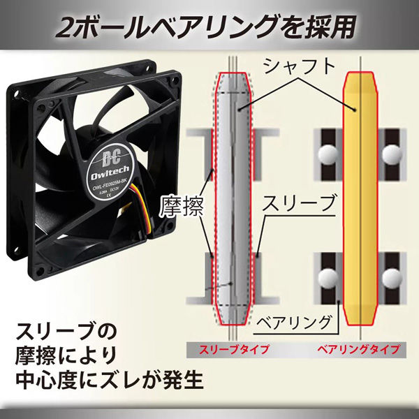 オウルテック 2ボールベアリングケース用ファン 92mm25mm厚 2200rpm