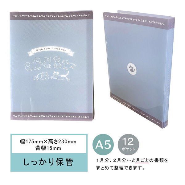 クリアブック A5サイズ 12ポケット ブルー PET-BB 3冊 エヒメ紙工