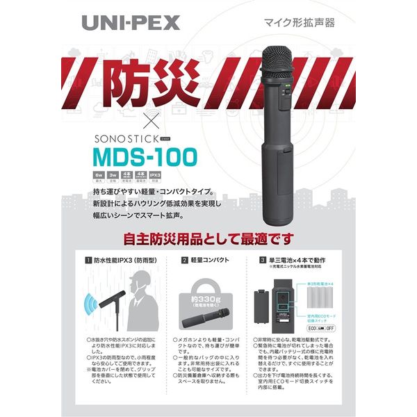ユニペックス（UNI-PEX） マイク形拡声器 MDS-100 1個（直送品）