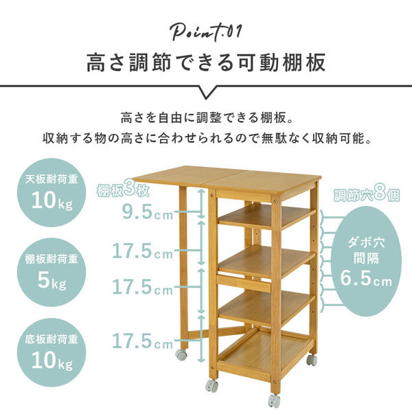 軒先渡し】萩原 キッチンワゴン 幅700×奥行450×高さ710ｍｍ ホワイト ...