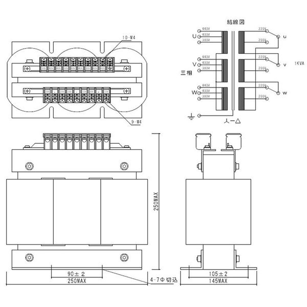 スワロー電機 三相複巻トランス 3RT-1K 1個（直送品） - アスクル