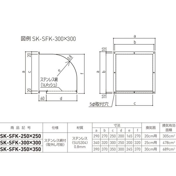 杉田エース 強制換気扇用フードSK-SFK-350×350 BV3800173 1台（直送品） - アスクル