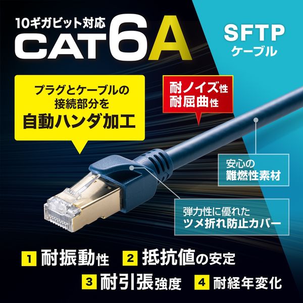 サンワサプライ カテゴリ6A SFTPハンダ産業用LANケーブル（ネイビー
