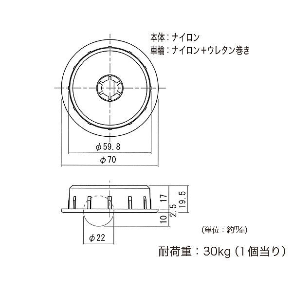 ハイロジック 26350 PL-F60 プレインキャスター 1個（直送品