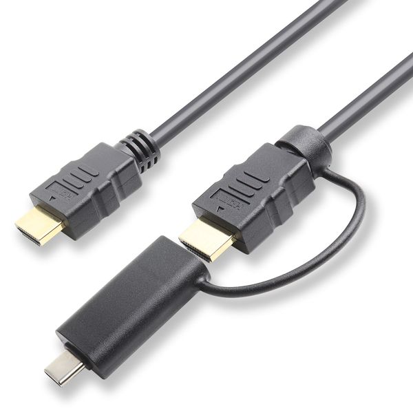 HDMIケーブル 2m HDMI[オス]-HDMI[オス]＋USB Type-C変換アダプタ付 4K