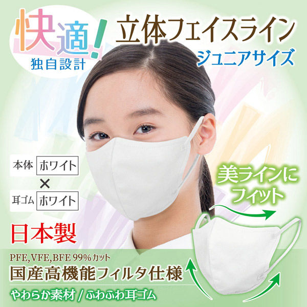 立体フェイスラインマスク 7枚入 ジュニア 白×白 3袋セット RFK