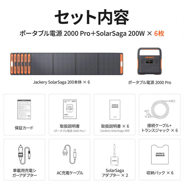 Jackery Generator2000Proソーラーパネル6枚セット JE-2000A+JS-200A×6+JA-CA3SA 1セット（直送品）  - アスクル