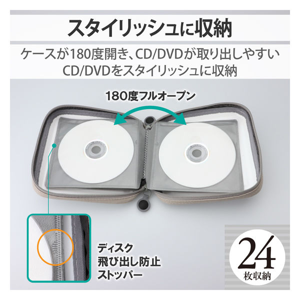CD DVDケース セミハード ファスナー付 24枚入 ホワイト CCD-H24WH エレコム 1個 - アスクル
