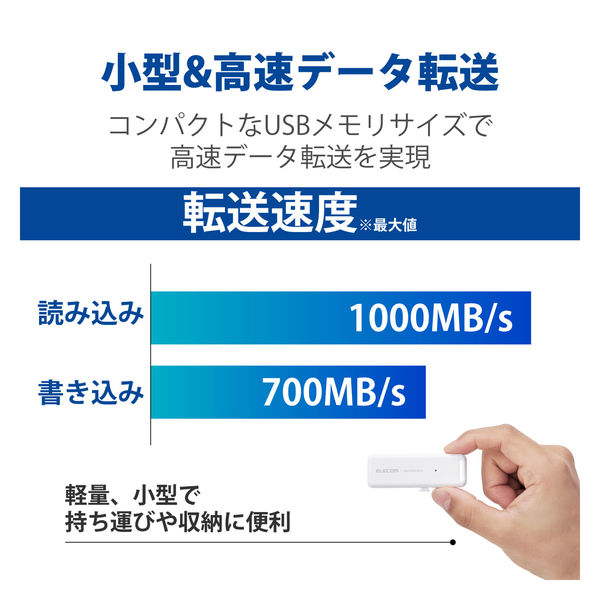 SSD 外付け 500GB スライド式 高速 耐衝撃 ホワイト ESD-EMB0500GWH