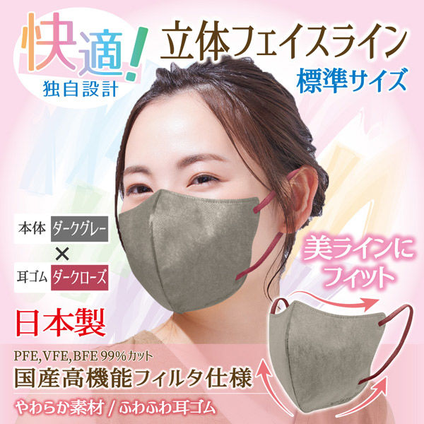 立体フェイスラインマスク 7枚入 標準 ダークグレー×ダーク