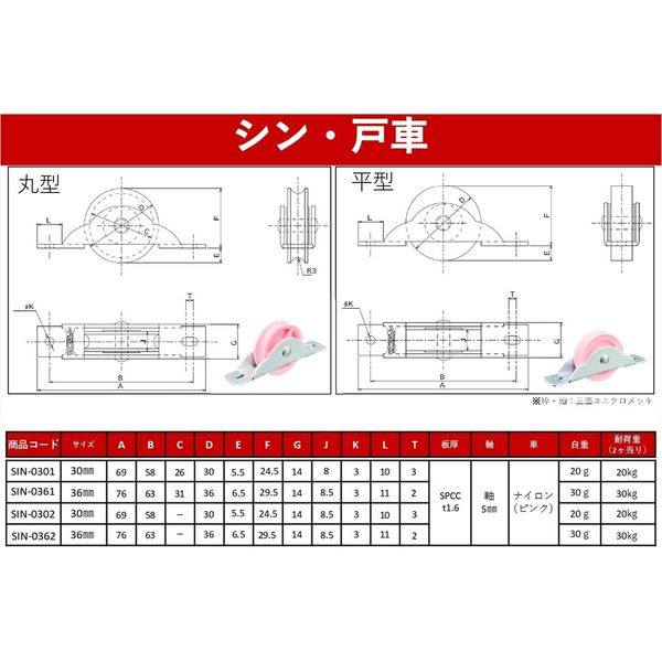 シン・戸車 鉄枠 36丸 [20個入] SIN-0361 1箱(20個入) ヨコヅナ