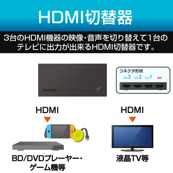 エレコム HDMI切替器 自動切替機能  3入力1出力 2K(1080p) HDM