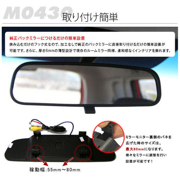 三金商事 4.3インチ 丸型ミラーモニター M0430 1個（直送品）