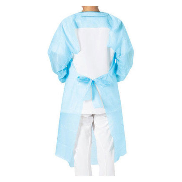 川西工業　ガードファイン ポリエチレン袖付きエプロン フィンガーフック ブルー 4443 1箱（10枚入）