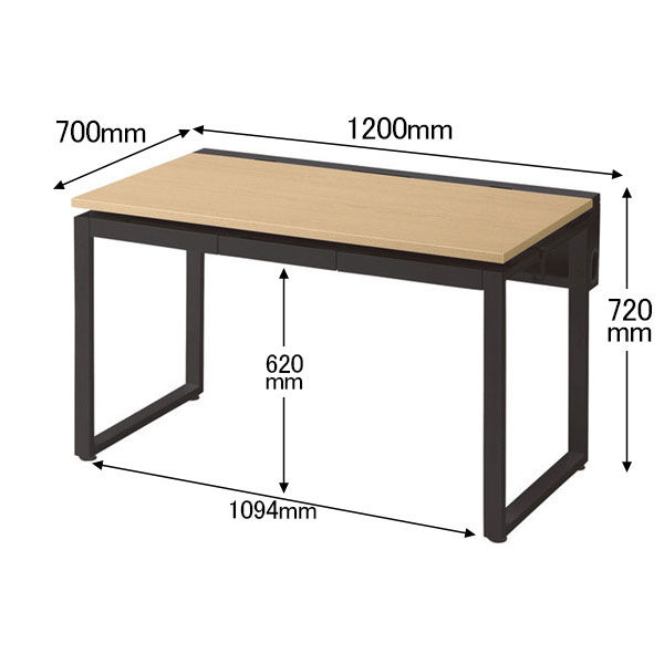 Ceha プレノデスクシステム 平机 引出し付き オーク天板/ブラック脚 幅1200×奥行700×高さ720mm 1台 (4梱包) オフィスデスク -  アスクル