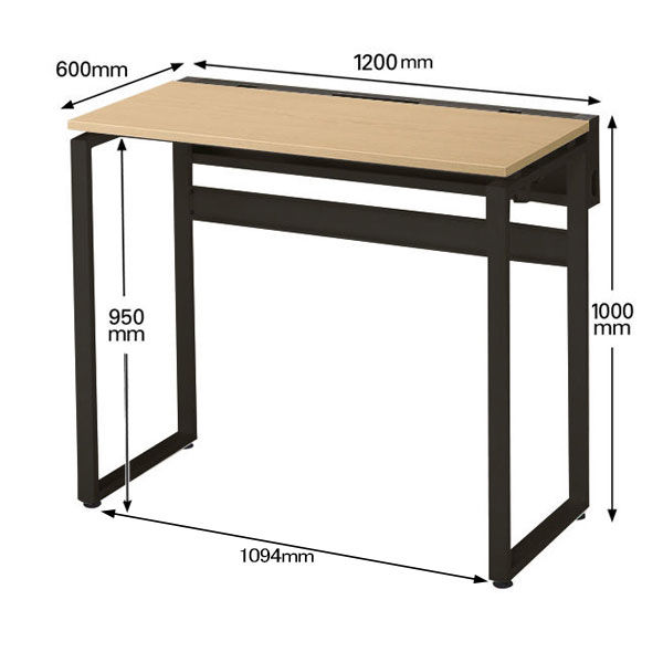 Ceha プレノデスクシステム ハイデスク 引出し無し オーク天板/ブラック脚 幅1200×奥行600×高さ1000mm 1台 (4梱包) - アスクル