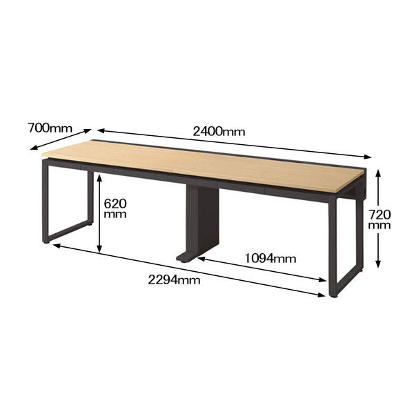 Ceha プレノデスクシステム フリーアドレスデスク 2連 引出し付き オーク天板/ブラック脚 幅2400×奥行700×高さ720mm 1台  (8梱包) - アスクル
