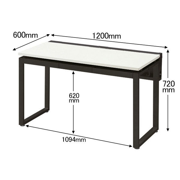 Ceha プレノデスクシステム 平机 引出し付き ホワイト天板/ブラック脚 幅1200×奥行600×高さ720mm 1台 (4梱包) - アスクル