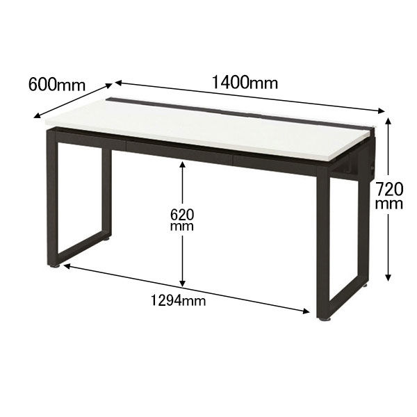 Ceha プレノデスクシステム 平机 引出し付き ホワイト天板/ブラック脚 幅1400×奥行600×高さ720mm 1台 (4梱包) - アスクル