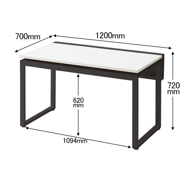 Ceha プレノデスクシステム 平机 引出し付き ホワイト天板/ブラック脚 幅1200×奥行700×高さ720mm 1台 (4梱包) - アスクル