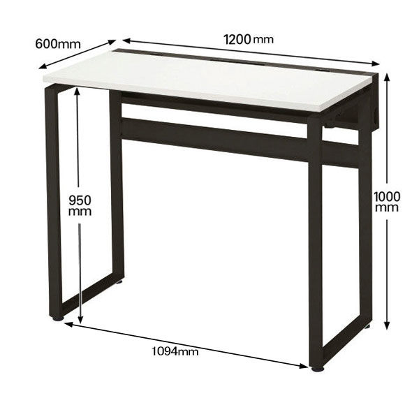 Ceha プレノデスクシステム ハイデスク 引出し無し ホワイト天板/ブラック脚 幅1200×奥行600×高さ1000mm 1台 (4梱包) -  アスクル