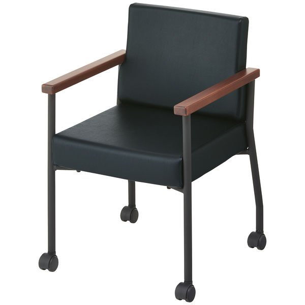 PROVOUR 木肘キャスターチェア レザータイプ ブラック 1セット（4脚入） 幅565mm 会議用椅子 ミーティングチェア 応接チェア 1人掛け