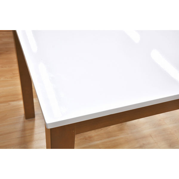エイ・アイ・エス 白鏡面ダイニングテーブル75 ナチュラル 幅750×奥行750×高さ700mm 1台（直送品）