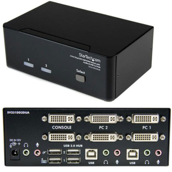 2ポート デュアルDVI対応USB接続KVMスイッチ SV231DD2DUA 1個 StarTech
